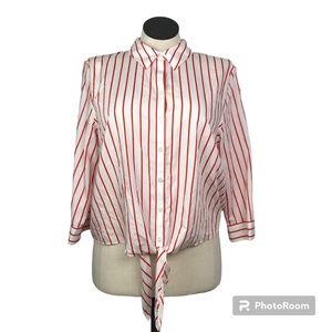 Chicos 3/4 sleeve button up shirt women’s size 2 Color white / red collared neck